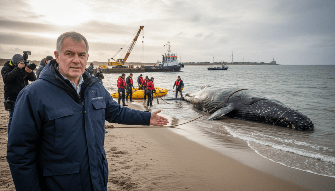 Environment Minister Till Backhaus approves private rescue attempt for stranded humpback whale