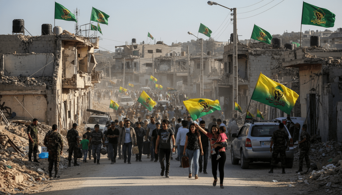 Hezbollah flags visible as displaced families return to southern Lebanon