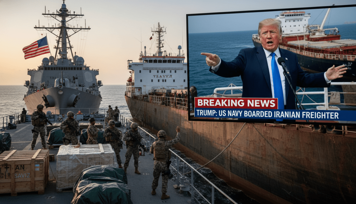 US Navy boarded Iranian freighter near Strait of Hormuz, Trump says