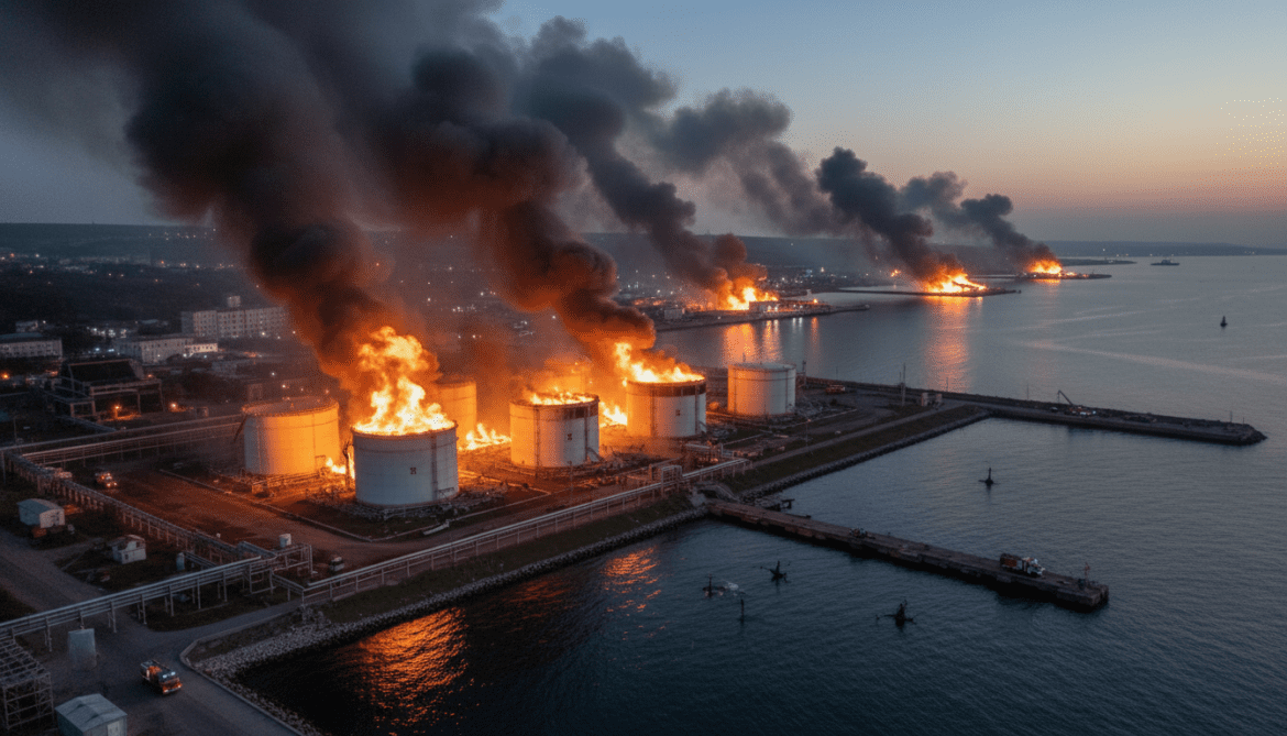 Ukrainian drone strikes ignite fires at Sevastopol and Russian oil sites