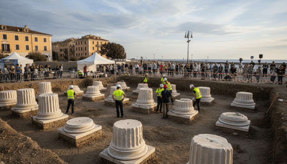 Vitruvs Basilika in Fano offiziell bestätigt nach Freilegung römischer Säulensockel