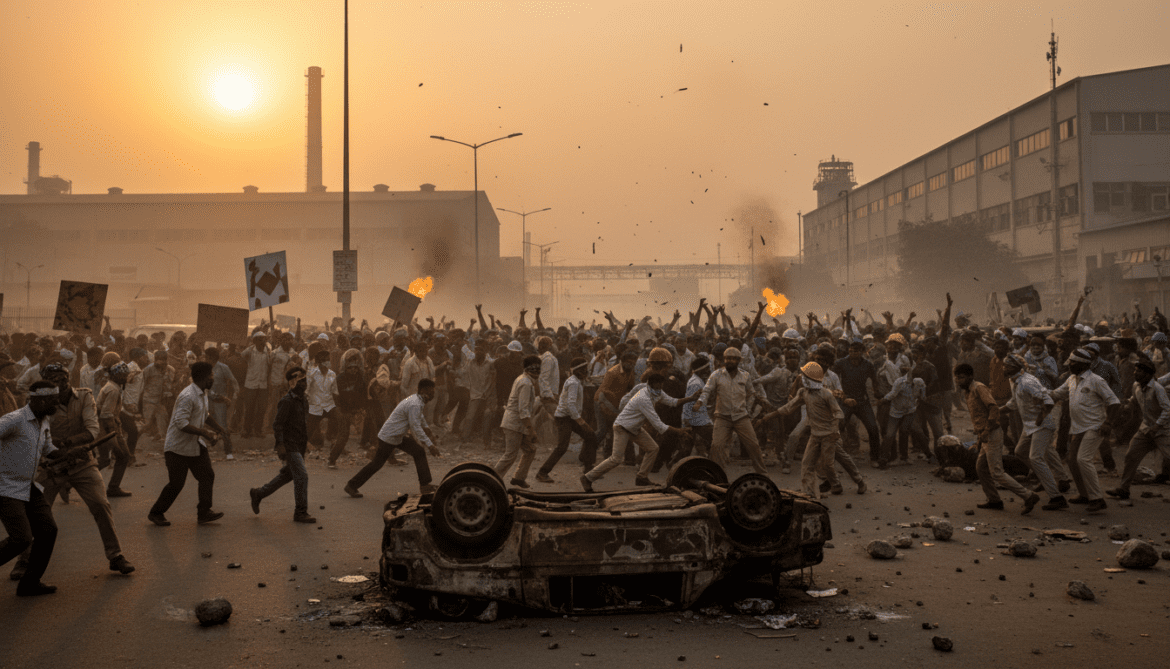 Noida factory workers protest turns violent over rising fuel and living costs