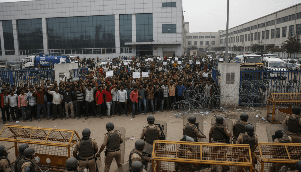 Noida factory workers protest escalates into fourth day as police tighten enforcement