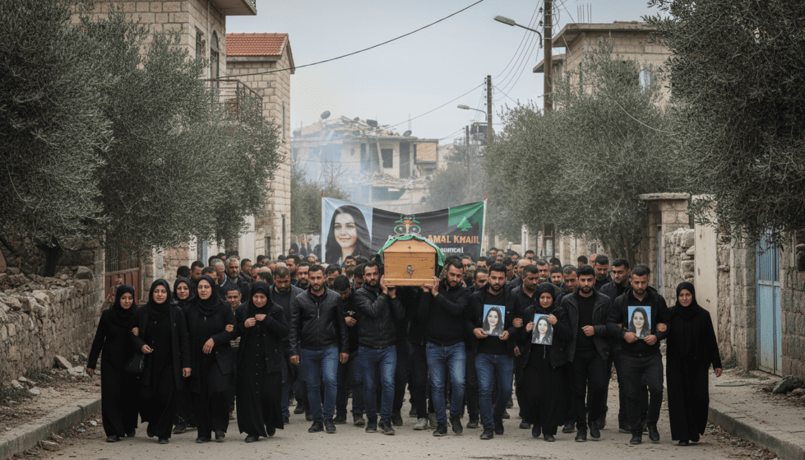 Amal Khalil funeral draws dozens after Israeli attack in south Lebanon