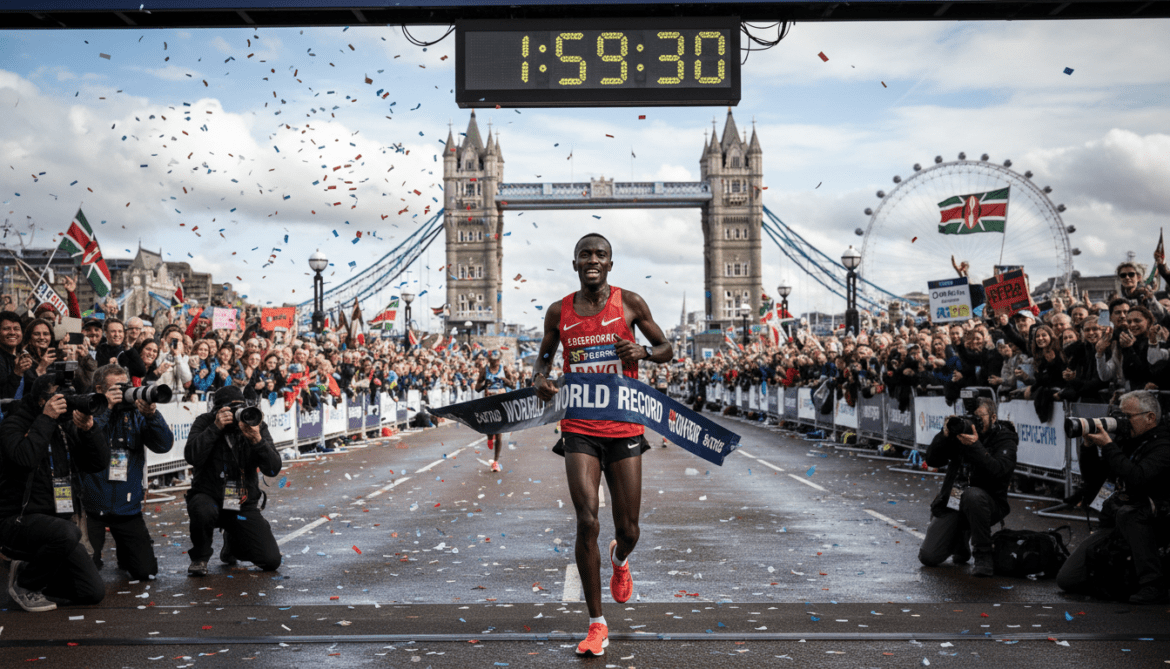 Kenyan Sabastian Sawe breaks marathon world record in London in 1:59:30