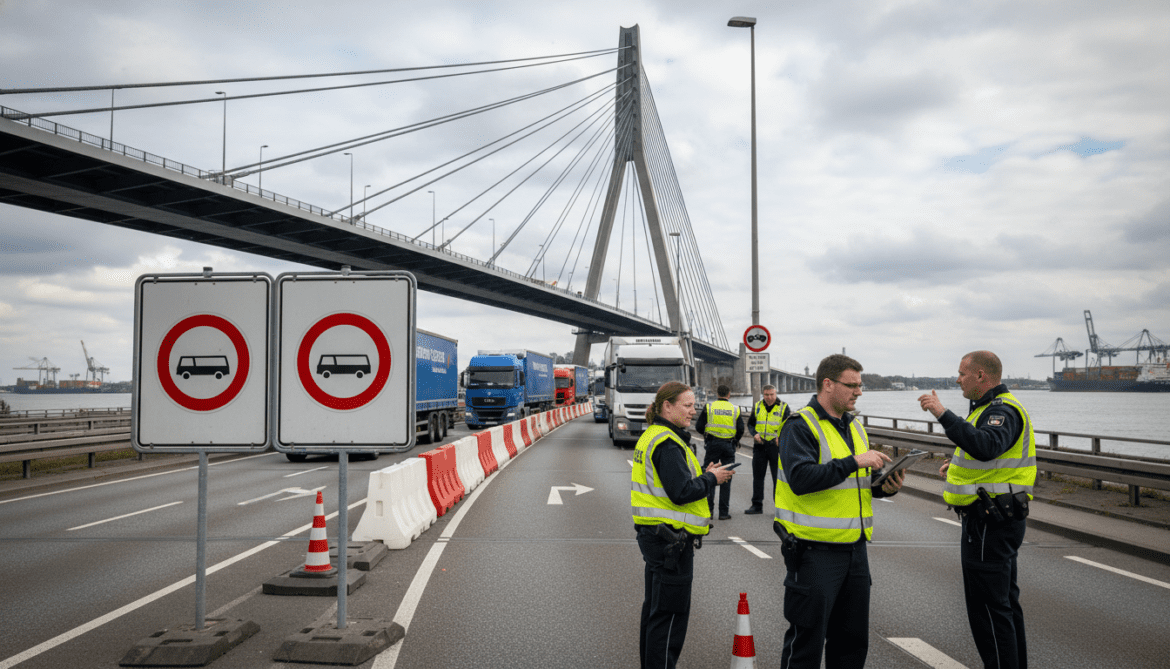 Köhlbrandbrücke bans heavy trucks over 44 tonnes disrupting Hamburg logistics