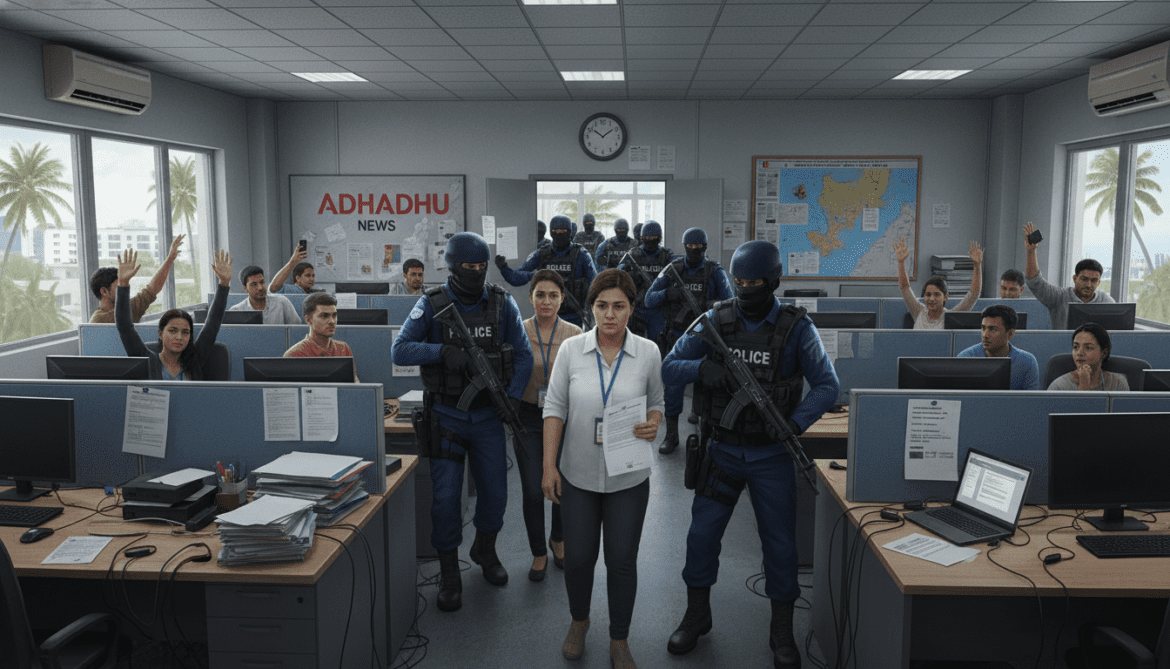 Maldives police raid Adhadhu newsroom and impose travel bans on editors