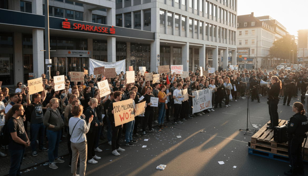 Gelsenkirchen Sparkasse heist demonstrators protest, claim innocence over €100 million theft
