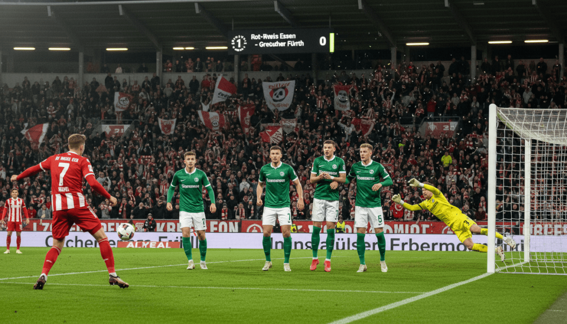 Rot-Weiss Essen secures 1-0 lead over Greuther Fürth with Müsel free-kick