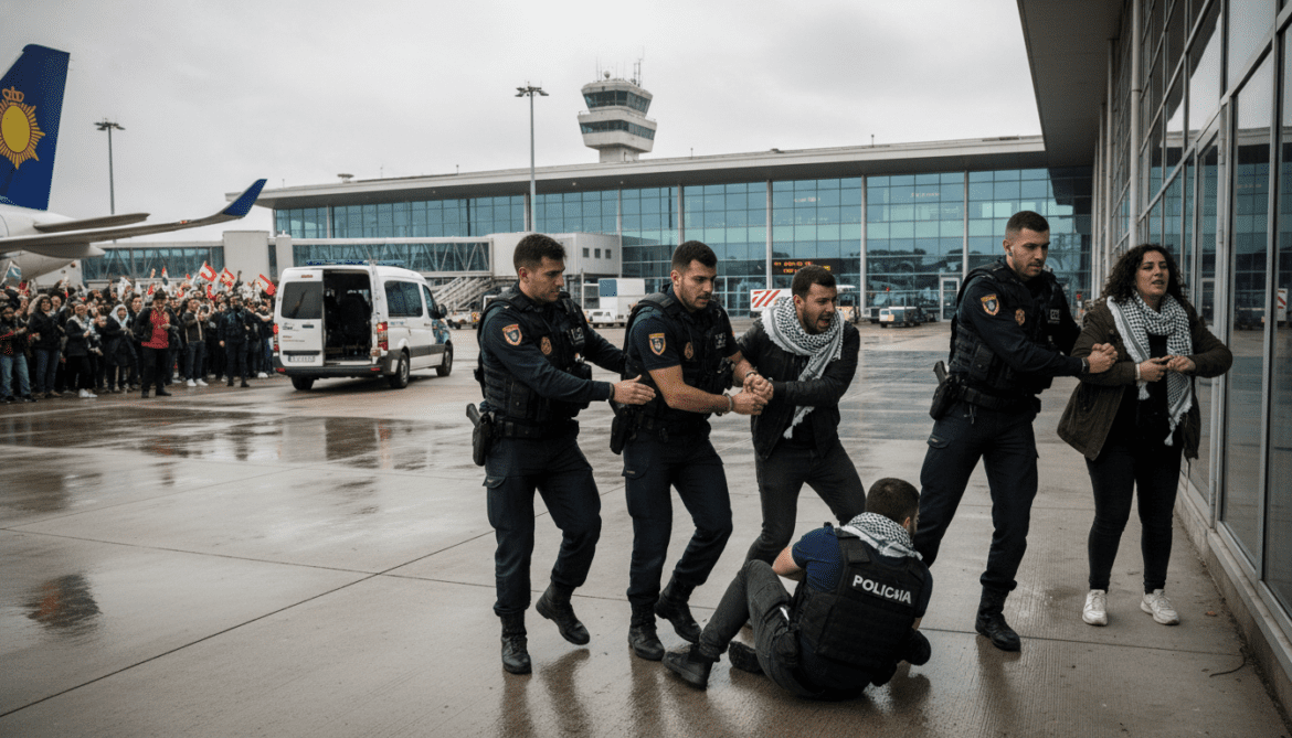 Spanish police detain four after clash with Global Sumud Flotilla at Bilbao Airport