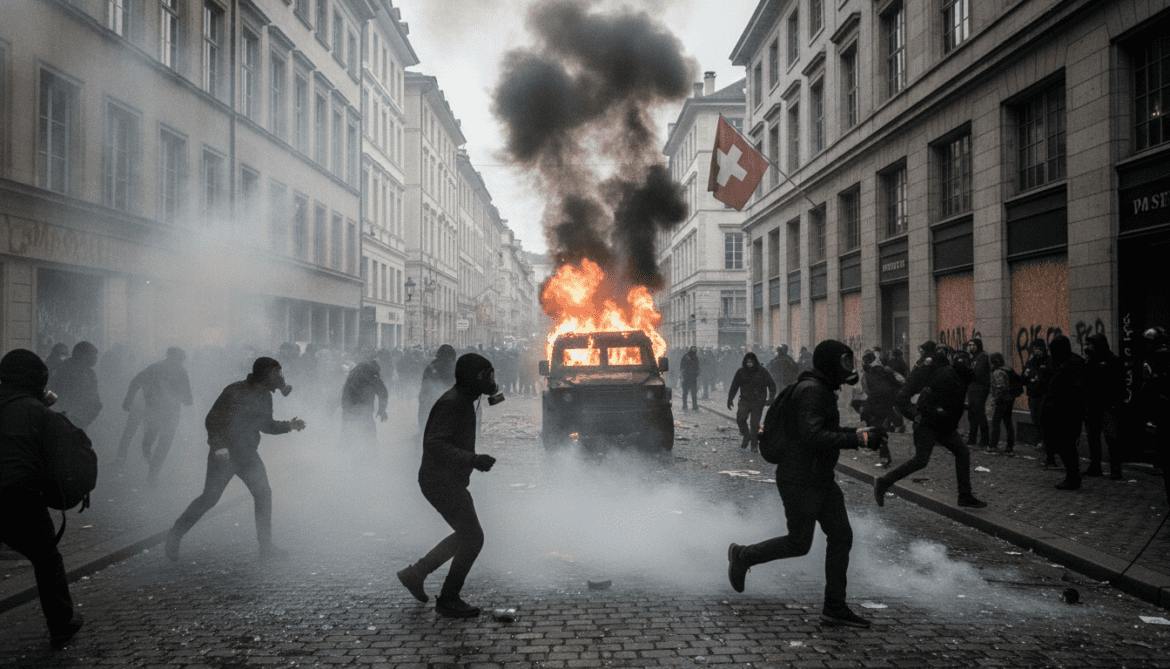 Geneva G7 protests escalate as tear gas deployed and vehicle set ablaze