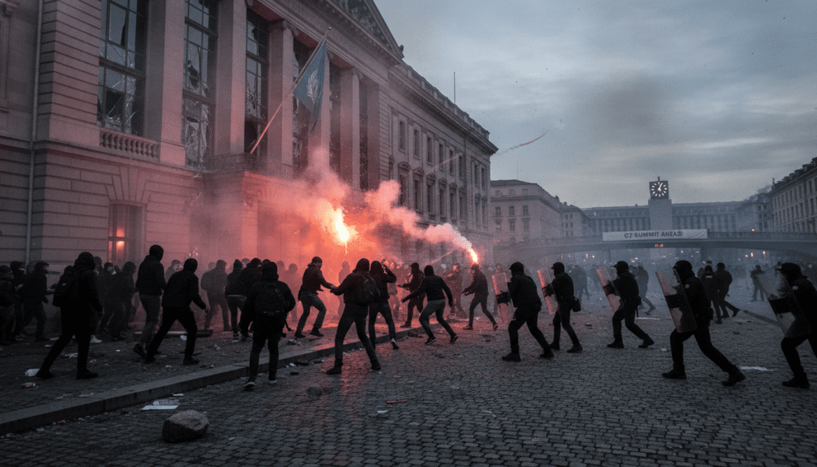 Geneva Protesters Attack UN Building With Stones and Flares Before G7 Summit