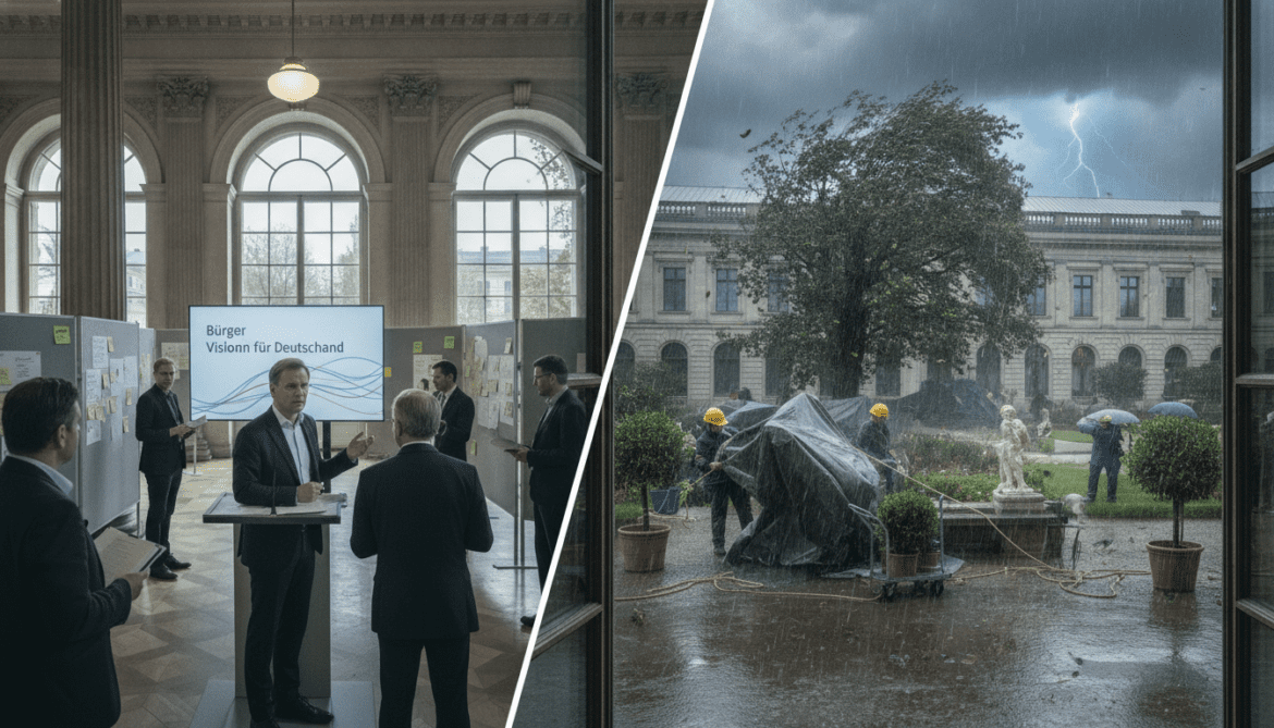 German Finance Ministry Solicits Citizens' Visions and Evacuates Garden Amid Storm