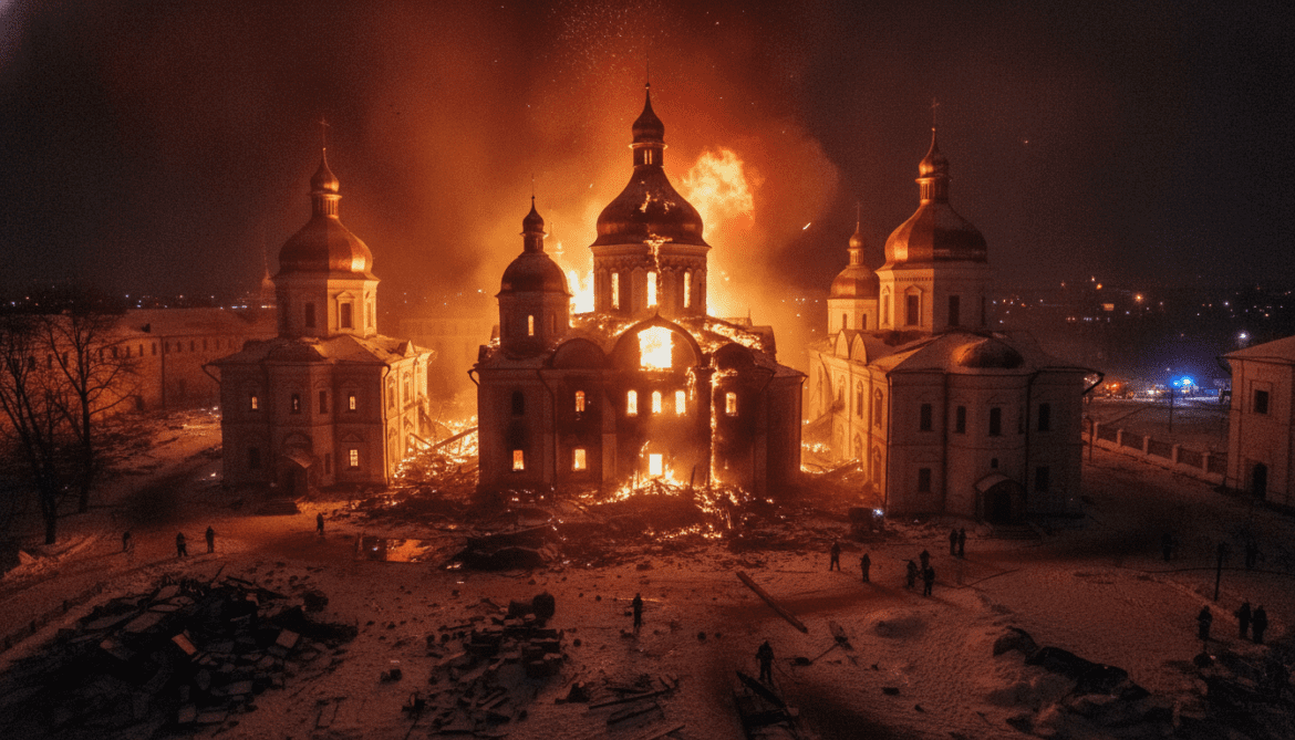 Kyiv Pechersk Lavra damaged and set ablaze in Russian missile strike