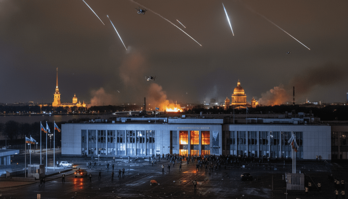 Ukraine launches massive drone strikes on St Petersburg during economic forum
