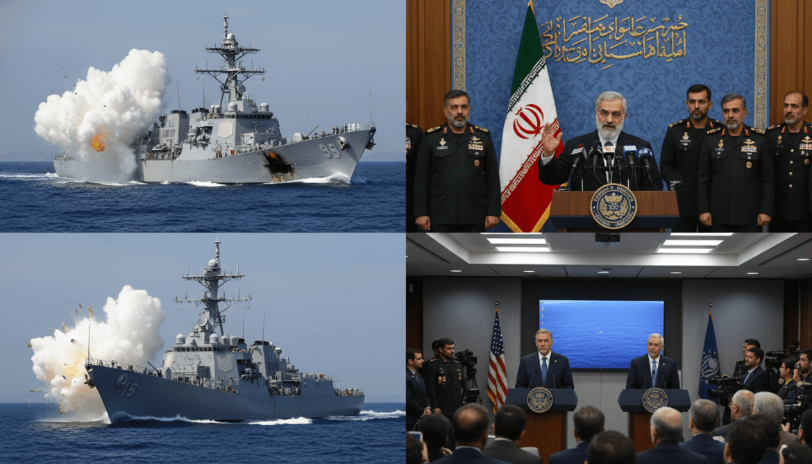 Iran says it struck US command ship near Gulf of Oman, US denies