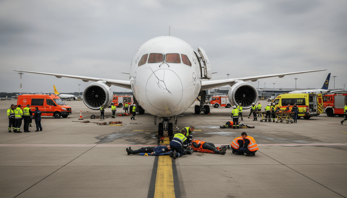 Lufthansa Boeing 787 nose gear collapse injures several staff at Frankfurt