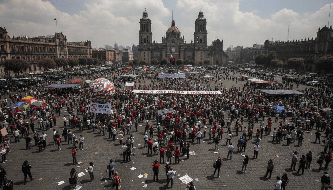 Mexican teachers block Mexico City plaza ahead of World Cup opener