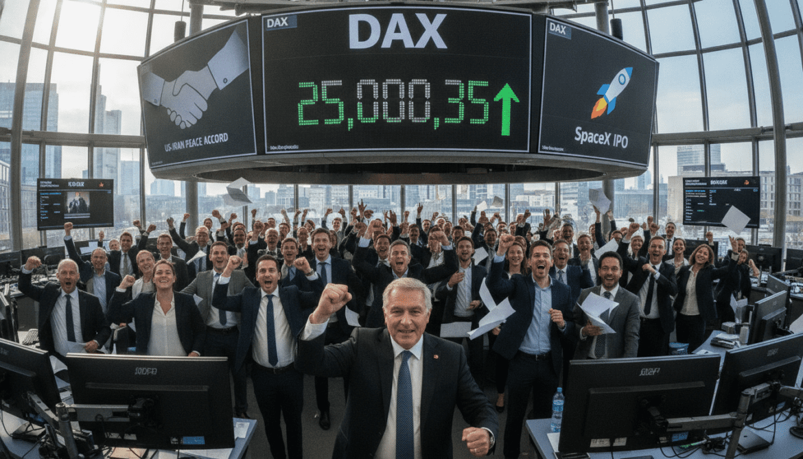 Dax climbs past 25,000 as US‑Iran peace accord and SpaceX IPO lift markets