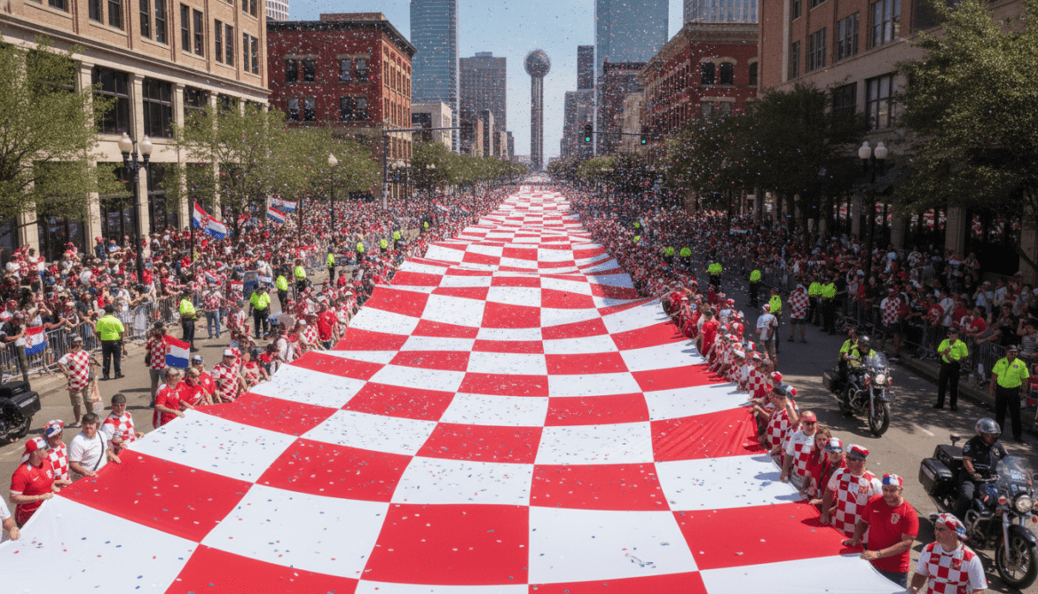 Croatia fans transform downtown Dallas with parade and 100-metre flag
