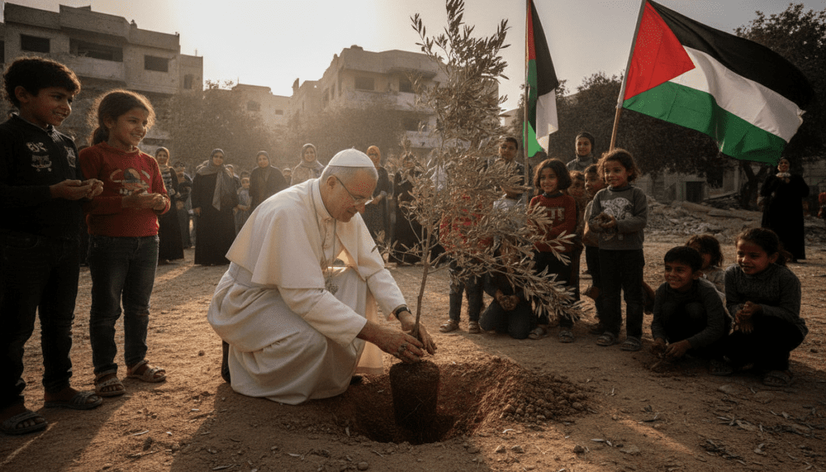 Latin Patriarch of Jerusalem visits Gaza and plants olive tree for peace