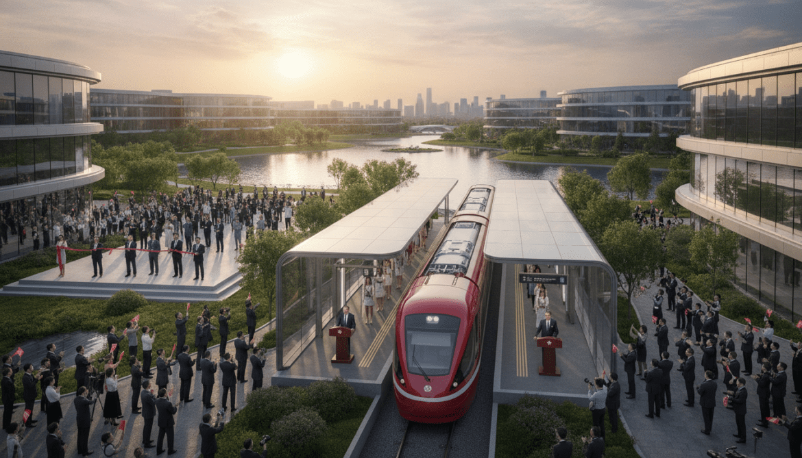 Huawei opens Shanghai R&D campus with Swiss red train shuttle