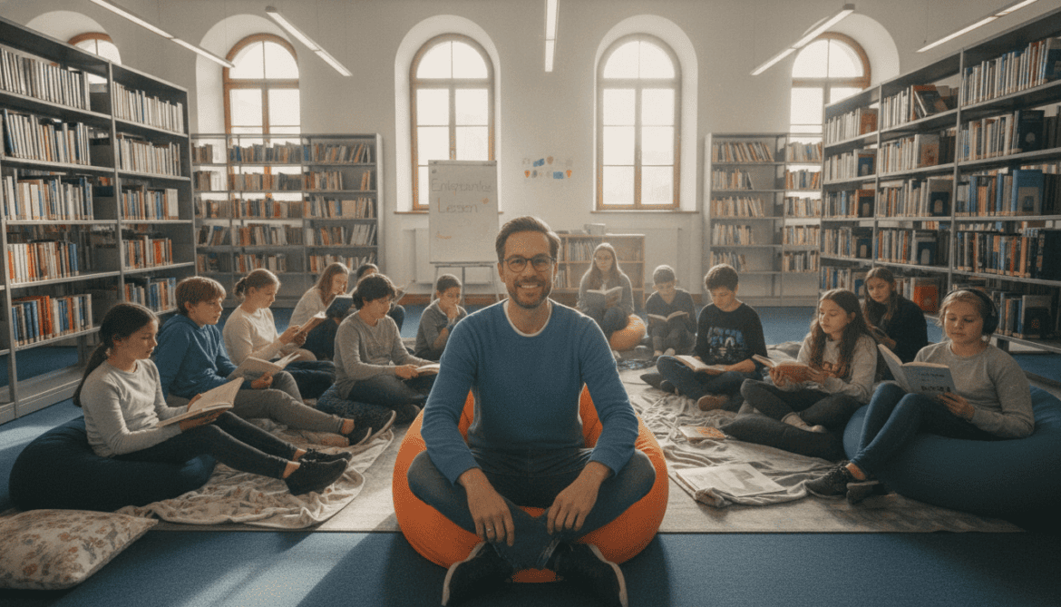 German teacher Jonathan Haß introduces relaxed reading sessions for sixth graders