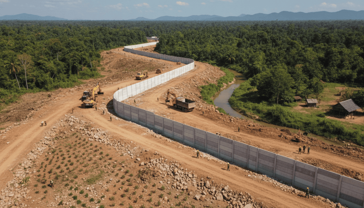 Thailand erects 1.3-kilometer concrete pilot fence on Cambodia border