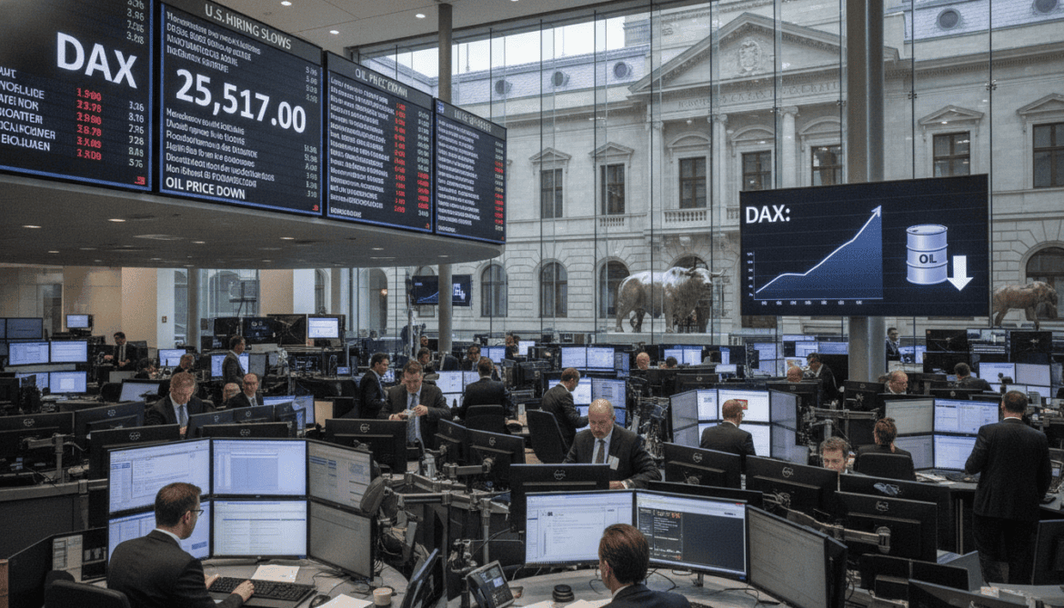 DAX Hits Record 25,517 as U.S. Hiring Slows and Oil Falls
