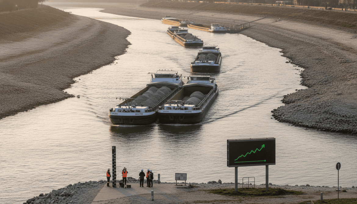 Rhine low water halves barge loads and raises freight costs
