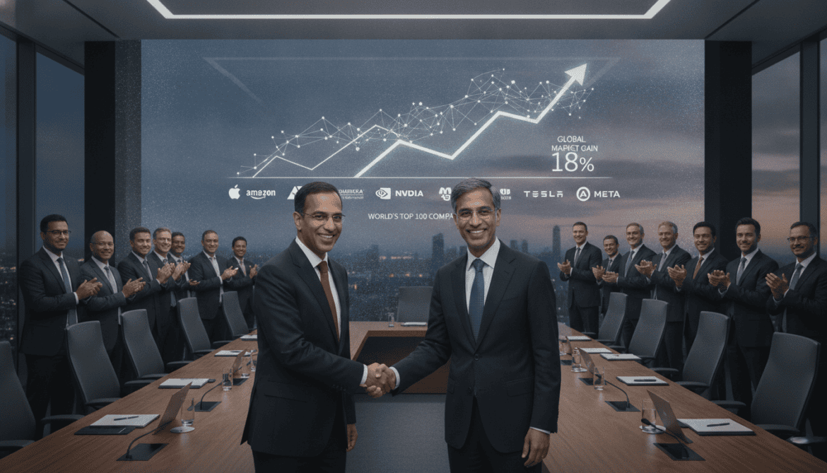 AI boom propels world's top 100 companies to 18 percent market gain