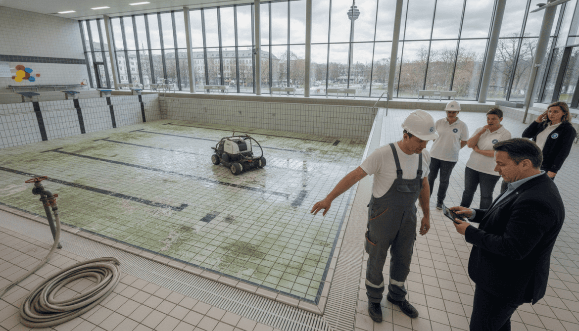 Stuttgart new indoor pool cleaning halted after network operator cuts water