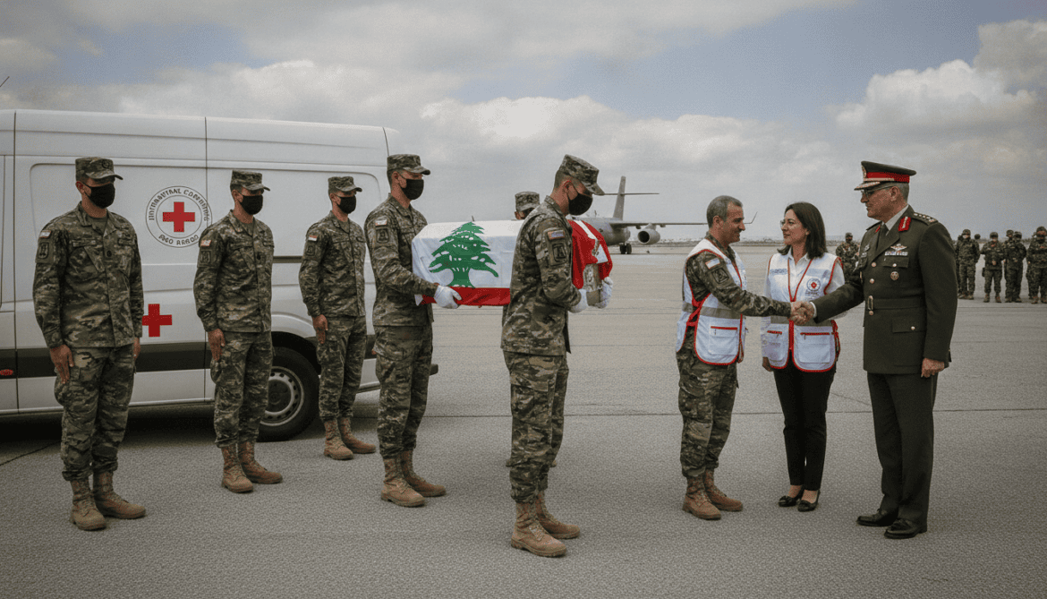 Lebanese army receives body of soldier Patrick Bakarian from ICRC