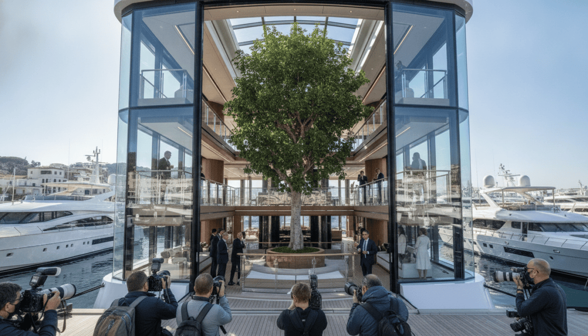 Sanlorenzo unveils 74 Steel Virtuosity superyacht featuring five‑story salon and fig tree