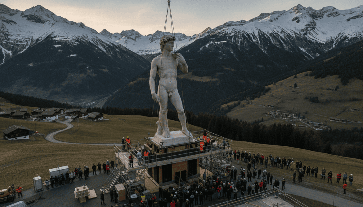 Michelangelo's David Installed in Swiss Alps at Klosters by Scultura Viva