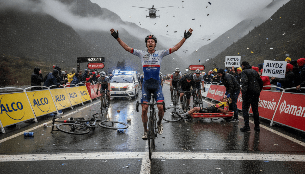 Evenepoel wins Tour de France Stage 15 as Vingegaard abandons after crash
