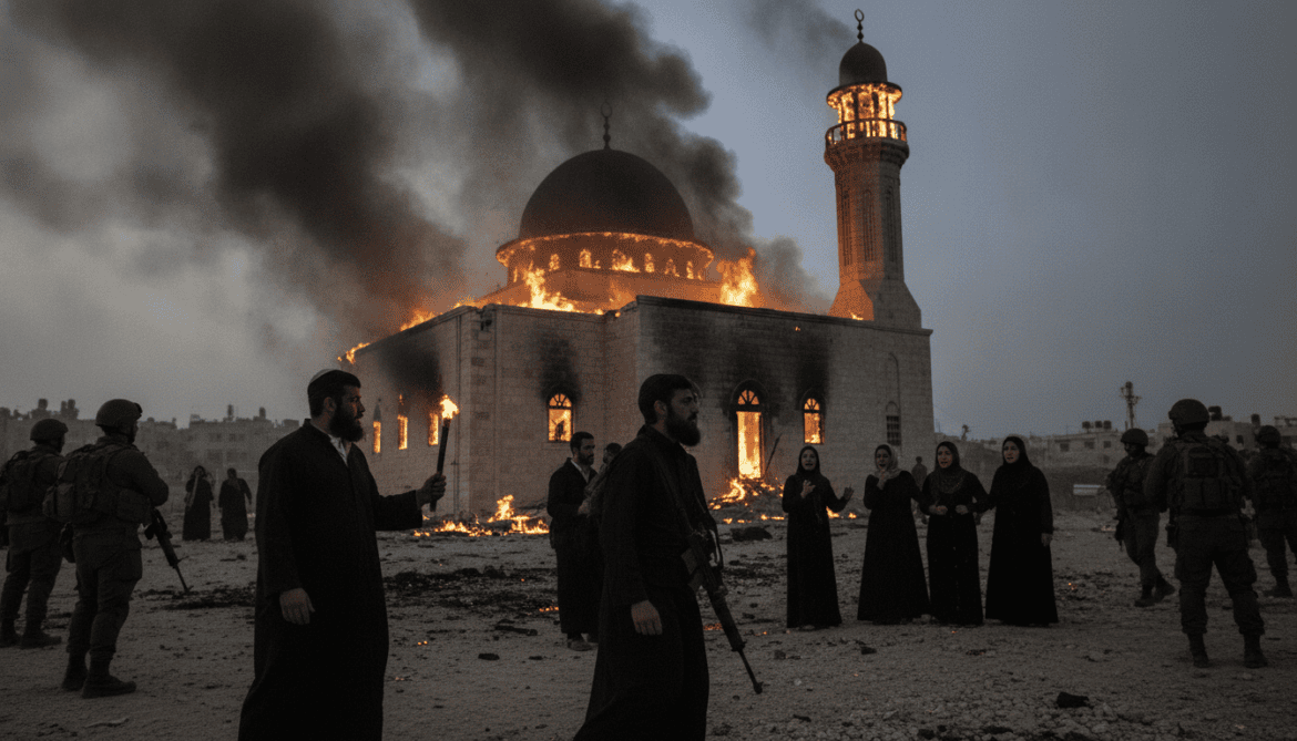 Israeli settlers torch Al-Rahma Mosque in Qusra amid West Bank raids