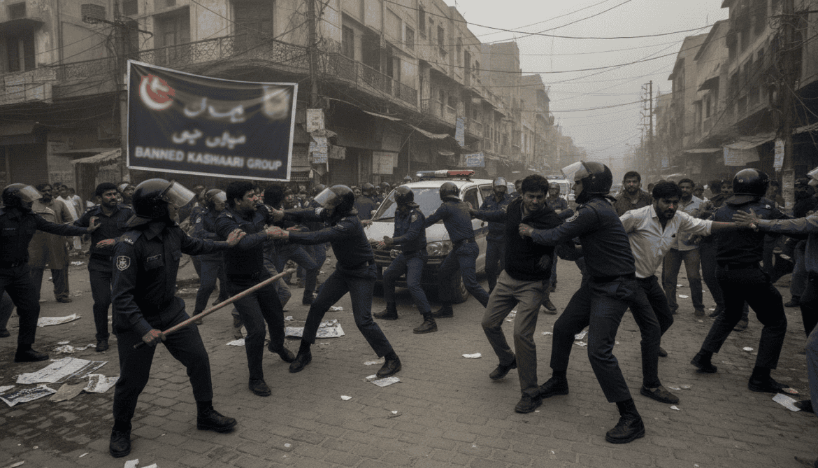 Lahore police detain protesters as banned Kashmiri group reports 30 killed
